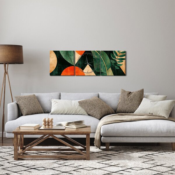 Obraz - Geometryczne motywy naturalne II. (z zegarem) (90x30 cm)