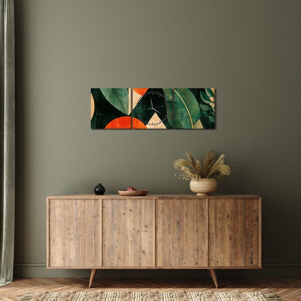 Obraz - Geometryczne motywy naturalne II. (z zegarem) (90x30 cm)