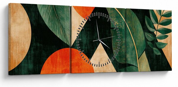 Obraz - Geometryczne motywy naturalne II. (z zegarem) (90x30 cm)