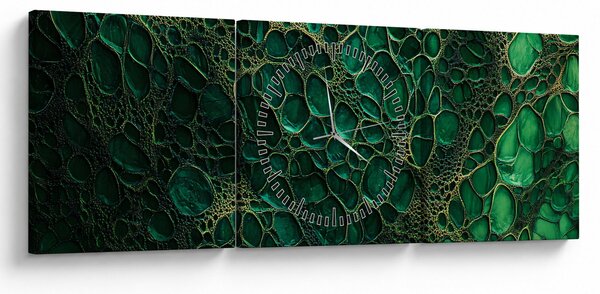 Obraz - Zielony mikroskopowy obraz (z zegarem) (90x30 cm)