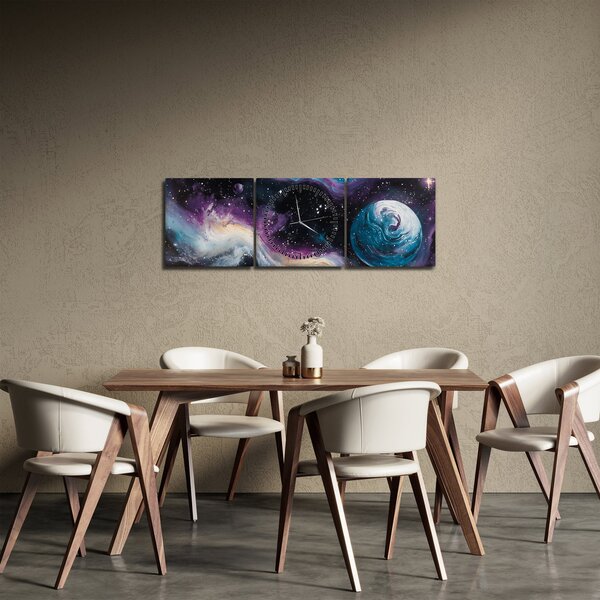 Obraz - Malowany wszechświat (z zegarem) (90x30 cm)