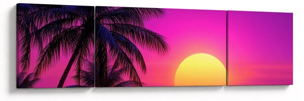 Obraz - Fioletowy zachód słońca z palmą (170x50 cm)