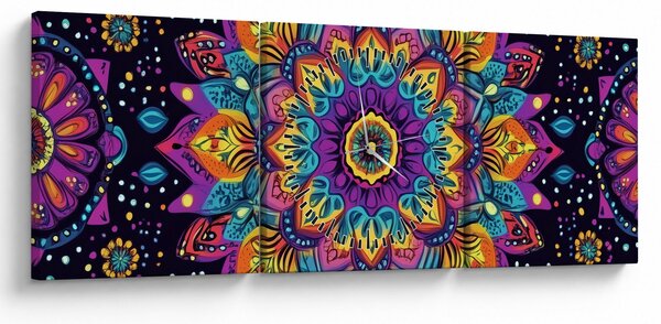 Obraz - Kalejdoskopowa mandala (z zegarem) (90x30 cm)