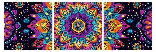 Obraz - Kalejdoskopowa mandala (z zegarem) (90x30 cm)