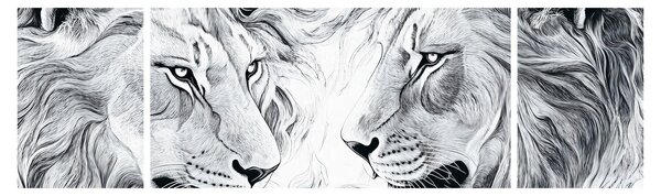 Obraz - Rysowane lwie głowy (170x50 cm)