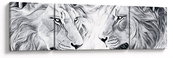 Obraz - Rysowane lwie głowy (170x50 cm)