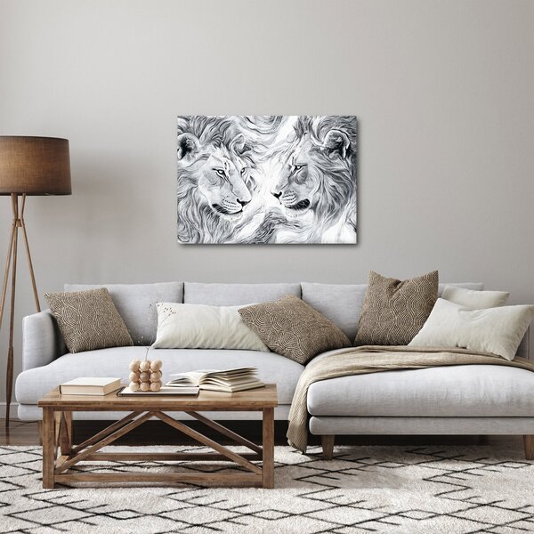 Obraz - Rysowane lwie głowy (70x50 cm)