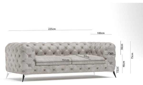 Jasnoszara aksamitna sofa 225 cm Chelsea – Ropez