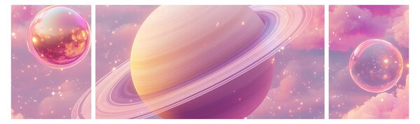 Obraz - Różowa planeta (170x50 cm)