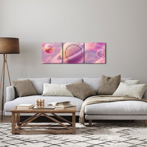 Obraz - Różowa planeta (z zegarem) (90x30 cm)