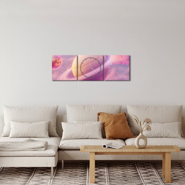 Obraz - Różowa planeta (z zegarem) (90x30 cm)