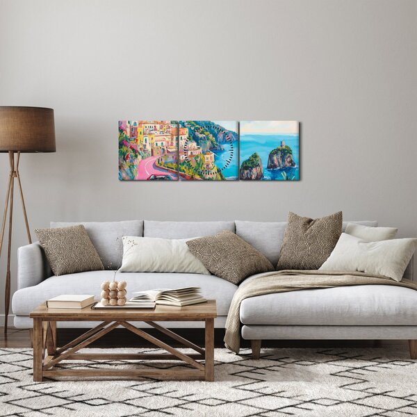 Obraz - Różowa droga przy wybrzeżu (z zegarem) (90x30 cm)