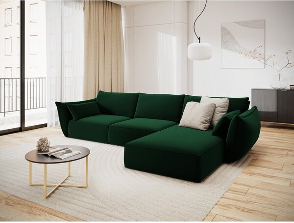 Ciemnozielony aksamitny narożnik (prawostronny/z szezlongiem) Vanda – Mazzini Sofas