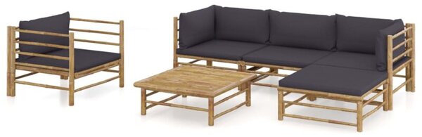 Zestaw Mebli Ogrodowych Komplet Wypoczynkowy Z Poduszkami 6-Częściowy Szary Bambus Na Taras Balkon Ogród