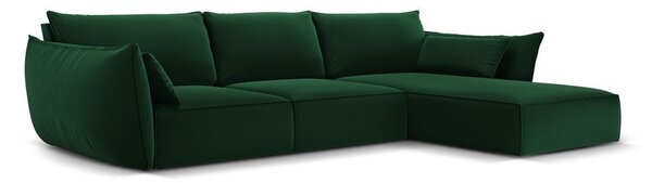 Ciemnozielony aksamitny narożnik (prawostronny/z szezlongiem) Vanda – Mazzini Sofas