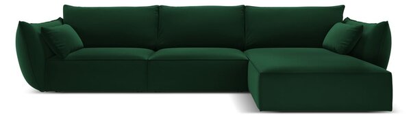 Ciemnozielony aksamitny narożnik (prawostronny/z szezlongiem) Vanda – Mazzini Sofas