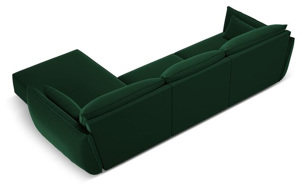 Ciemnozielony aksamitny narożnik (prawostronny/z szezlongiem) Vanda – Mazzini Sofas