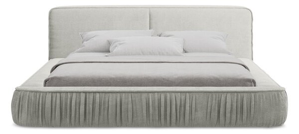 Jasnoszare tapicerowane łóżko dwuosobowe ze schowkiem i stelażem 140x200 cm Keoni – Makamii