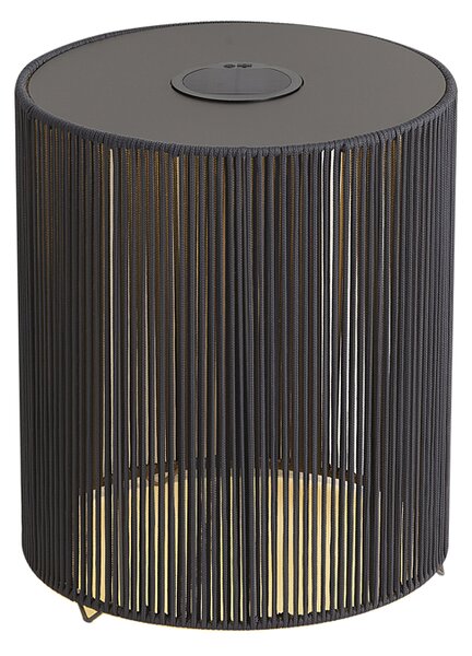 Nowoczesna lampa stołowa zewnętrzna ciemnoszara z ładowalną diodą LED i panelem solarnym IP54 - Rope