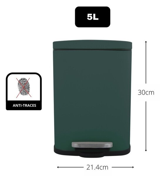 Ciemnozielony stalowy kosz na śmieci z pedałem 5 l Akira – Spirella
