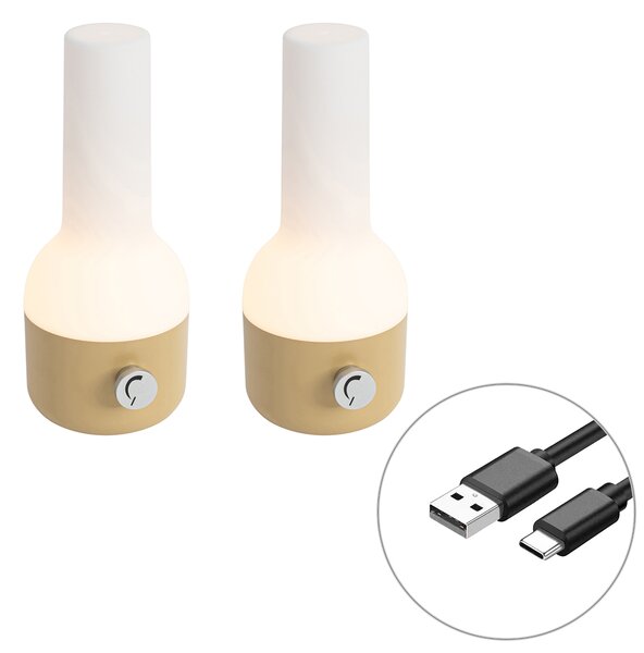 Zestaw 2 lamp stołowych zewnętrznych złotych z białymi w tym ładowalne LED - Haard