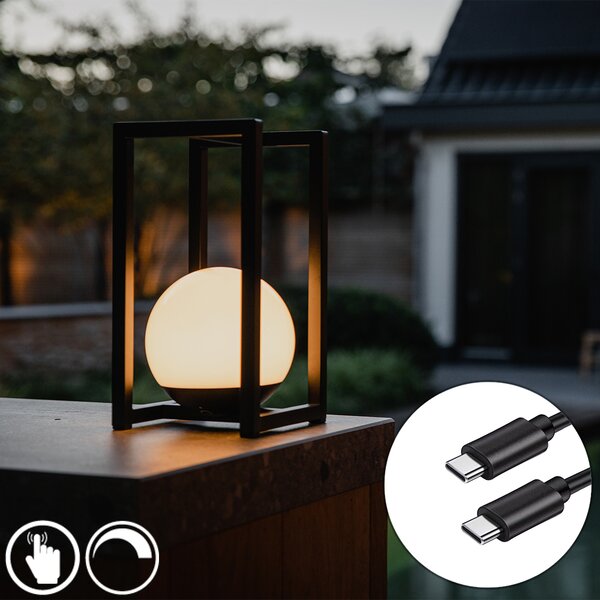 Lampa stołowa zewnętrzna czarna w komplecie z LED z dotykowym ładowaniem - Nowi