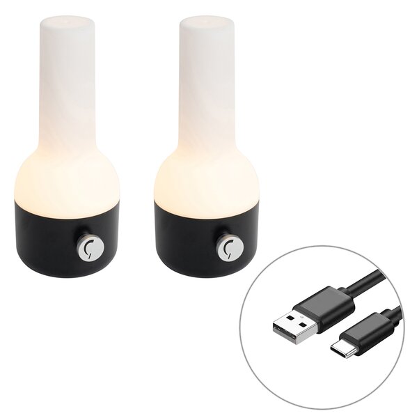 Zestaw 2 lamp stołowych zewnętrznych czarny z białym, w tym akumulatorowe LED - Haard