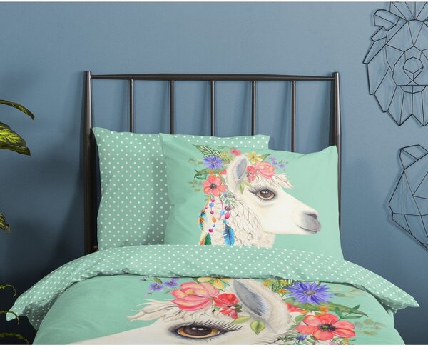 Miętowa bawełniana pościel dziecięca jednoosobowa 140x220 cm Joey – Good Morning