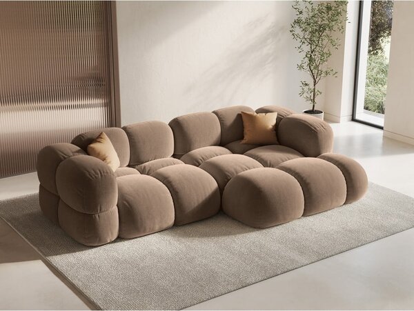Brązowy aksamitny narożnik (prawostronny/z szezlongiem) Loretto – Cosmopolitan Design