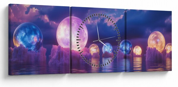 Obraz - Planety na wodzie (z zegarem) (90x30 cm)