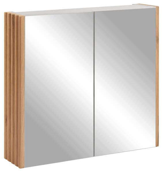 Rodan Szafka z Lustrem 60 cm - Szara - Panele Boczne Dąb Craft Złoty - Wisząca - Bezuchwytowa - 2-drzwiowa - BELLO