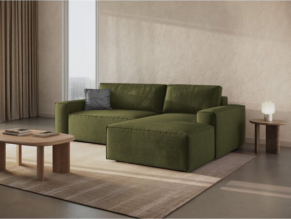 Ciemnozielony rozkładany narożnik z materiału bouclé (prawostronny) Jodie – Micadoni Home