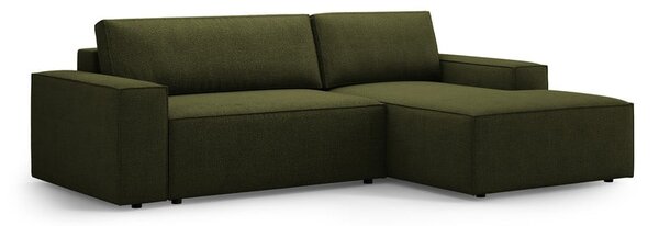 Ciemnozielony rozkładany narożnik z materiału bouclé (prawostronny) Jodie – Micadoni Home