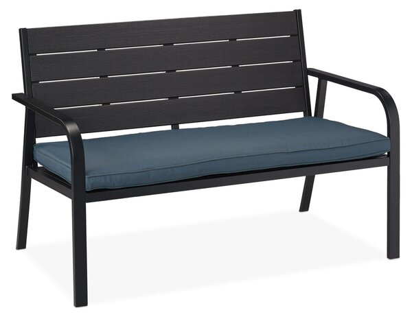 Ławka ogrodowa z poduszką - Dwuosobowa - Wygląd drewna - 118 cm - Czarny i antracytowy