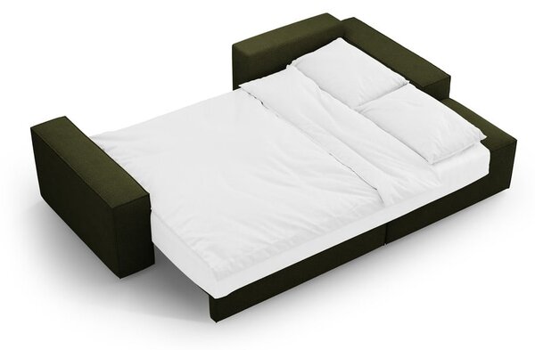 Ciemnozielony rozkładany narożnik z materiału bouclé (prawostronny) Jodie – Micadoni Home