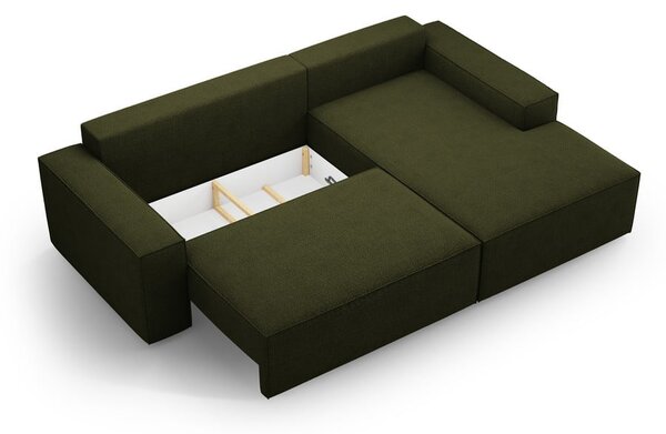 Ciemnozielony rozkładany narożnik z materiału bouclé (prawostronny) Jodie – Micadoni Home