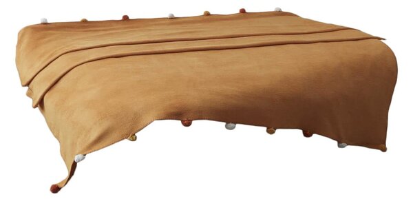 Musztardowa polarowa narzuta 150x200 cm Pom Pom – Mijolnir