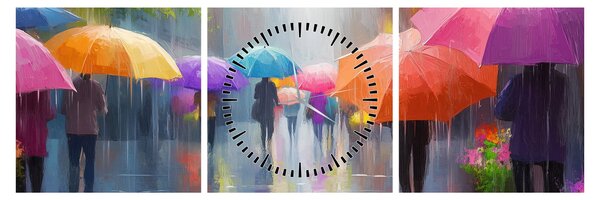 Obraz - Deszczowy dzień (z zegarem) (90x30 cm)