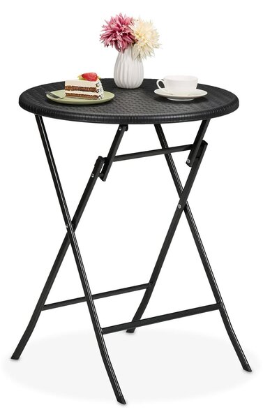 Stolik balkonowy - Składany - Okrągły - Czarny - 75 x 60 cm rattan