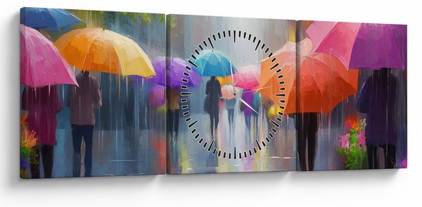 Obraz - Deszczowy dzień (z zegarem) (90x30 cm)