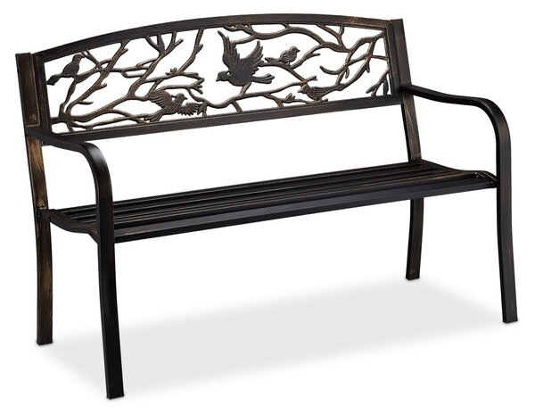 Ławka ogrodowa dwuosobowa - Stal - Wzór ptaków - 127 x 57 cm - Czarno-brązowa