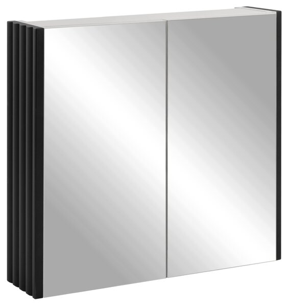 Rodan Szafka z Lustrem 60 cm - Szara - Czarne Panele Boczne - Wisząca - Bezuchwytowa - 2-drzwiowa - BELLO