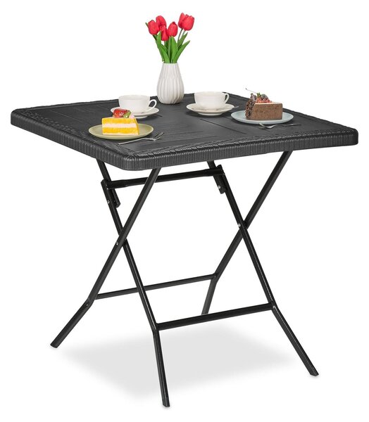 Stolik ogrodowy składany - Imitacja drewna - 78 x 78 cm - Dla 4 osób - Czarny - Na balkon i taras