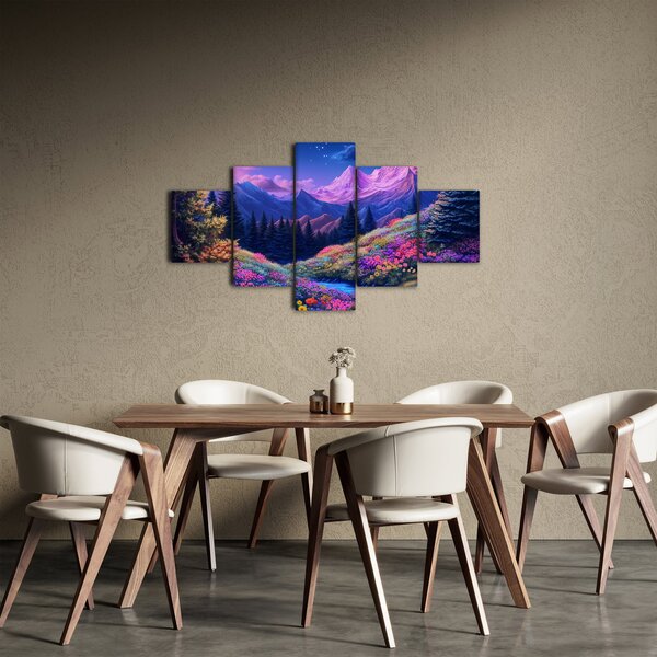Obraz - Fioletowy krajobraz przy pełni księżyca (125x70 cm)