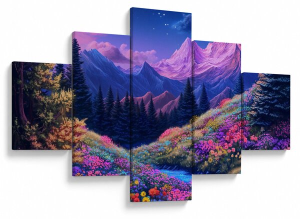Obraz - Fioletowy krajobraz przy pełni księżyca (125x70 cm)