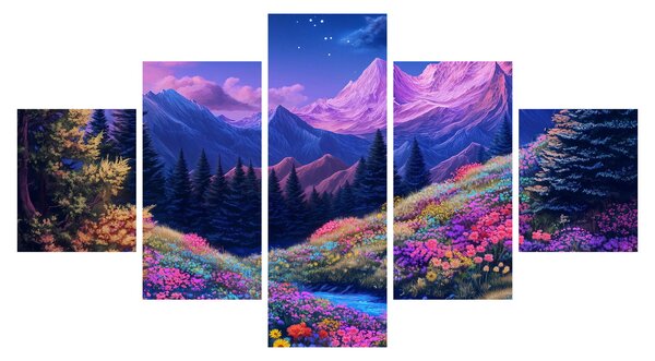 Obraz - Fioletowy krajobraz przy pełni księżyca (125x70 cm)