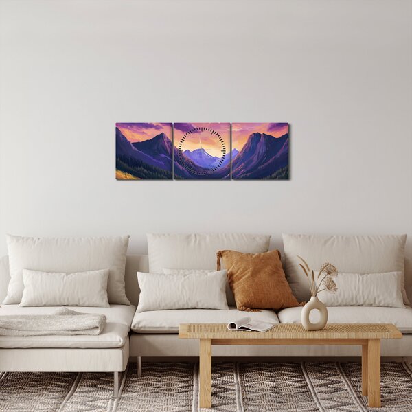 Obraz - Fioletowy krajobraz (z zegarem) (90x30 cm)