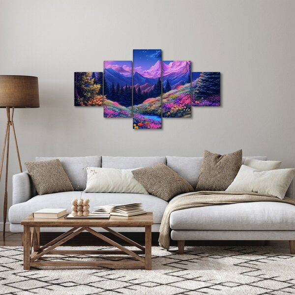 Obraz - Fioletowy krajobraz przy pełni księżyca (125x70 cm)