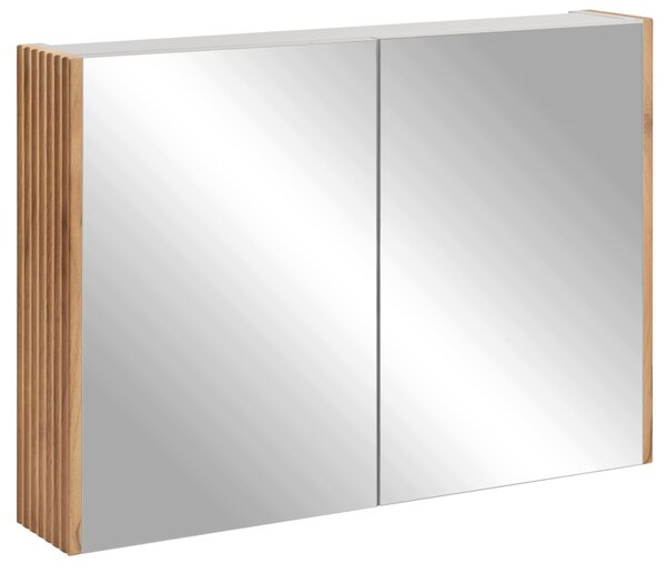 Rodan Szafka z Lustrem 80 cm - Szara - Panele Boczne Dąb Craft Złoty - Wisząca - Bezuchwytowa - 2-drzwiowa - VENA