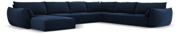 Ciemnoniebieski aksamitny narożnik (prawostronny/w kształcie litery U) Vanda – Mazzini Sofas